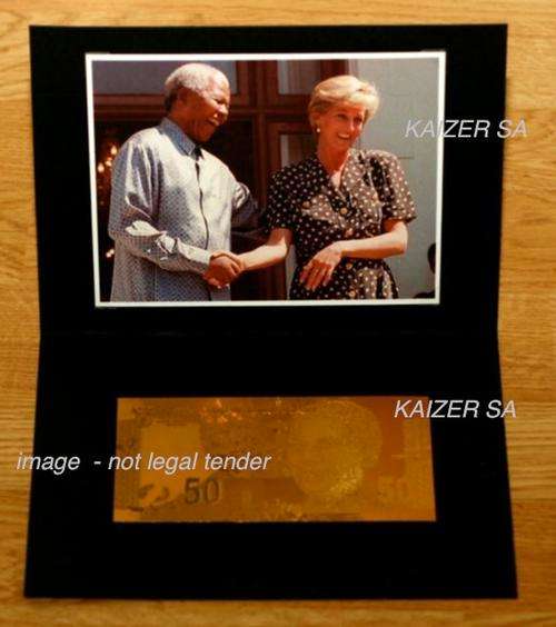 R50 Rand 24K Goldnote Mandela South Africa Lion *Photo Edition Madiba/ Princess Diana* Large Folder.
