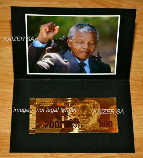 R200 Rand GoldNote 24K Mandela South Africa Leopard *Photo edition Clenched fisted Madiba*