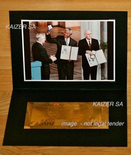 R100 Rand 24K Goldnote Mandela South Africa Buffalo*Photo edition Madiba/De Klerk* Large Folder
