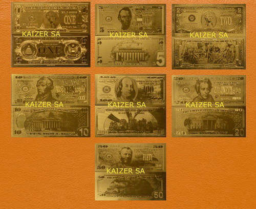 USA Set 24K Gold BankNotes $1,$2,$5,$10,$20,$50,$100 - 7 x Stunning note set!! $*Weekend Special*$