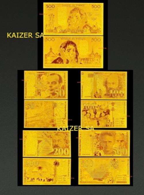 French 500,200,100,50 Francs+Big 500 Francs note 24K Gold Note Set #*Crazy Wednesday*#