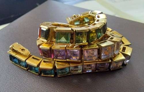 18ct Gold & Multi coloured sapphires Tennis Bracelet