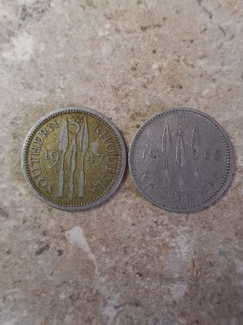 1947 and 1968 Rhodesia 3 pence