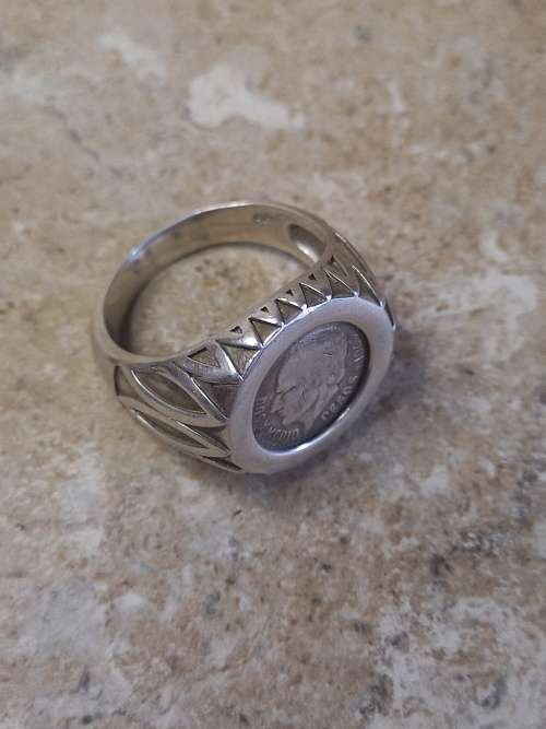 1945 silver pesos coin in 925 silver ring