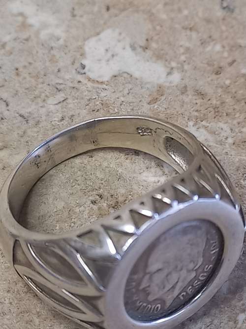 1945 silver pesos coin in 925 silver ring