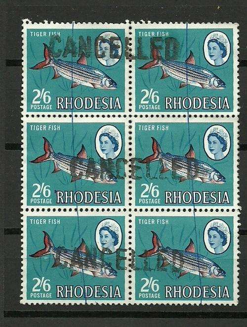 RHODESIA TELEGRAPH CANCELLED BLOCK USED