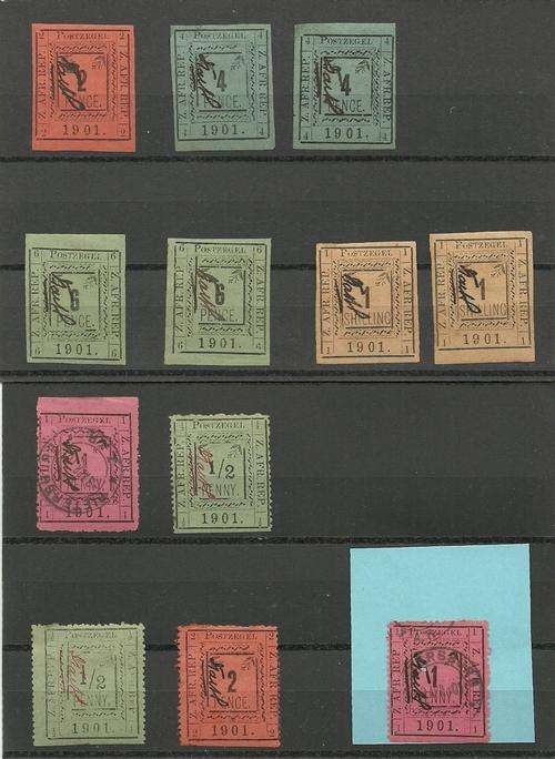 ZAR 1901 PIETERSBURG STAMPS MIX CONDITION ( STAMP ON BLUE PAPER PINHOLE IN MIDDLE OF STAMP)