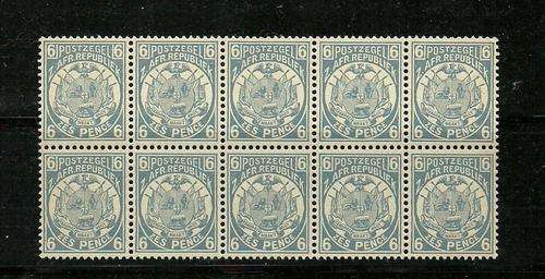 TRANSVAAL 6 PENCE BLOCK OF 10 STAMPS CAT VALUE R1000.00 MNH
