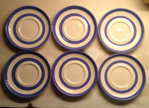 T G Green Cloverleaf, Cornishware saucers - 6
