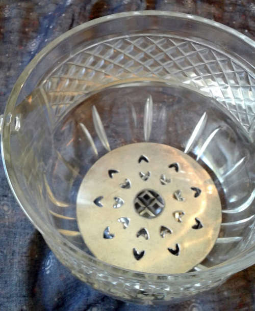glass ice bucket with plated drainer
