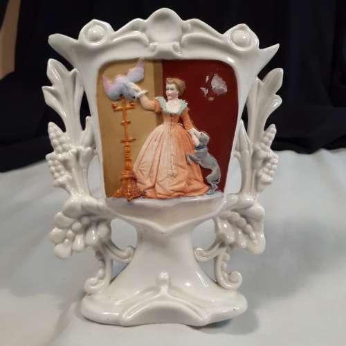 French Weddling Vase - porcelain - girl and dog  1900's?