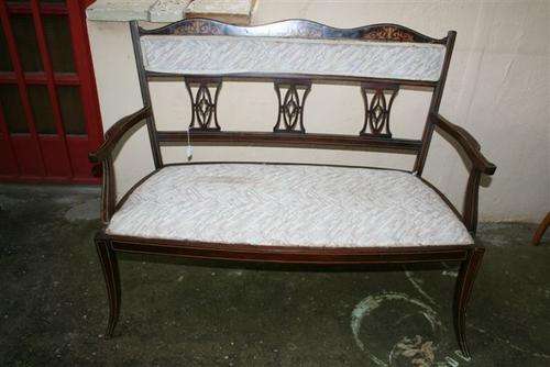 Victorian Wooden Inlay Mahogany Bench (Beautiful!)