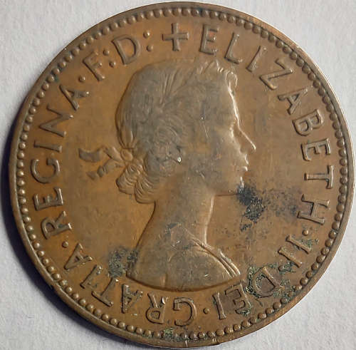 1957 Great Britain Half Penny, 97% Copper