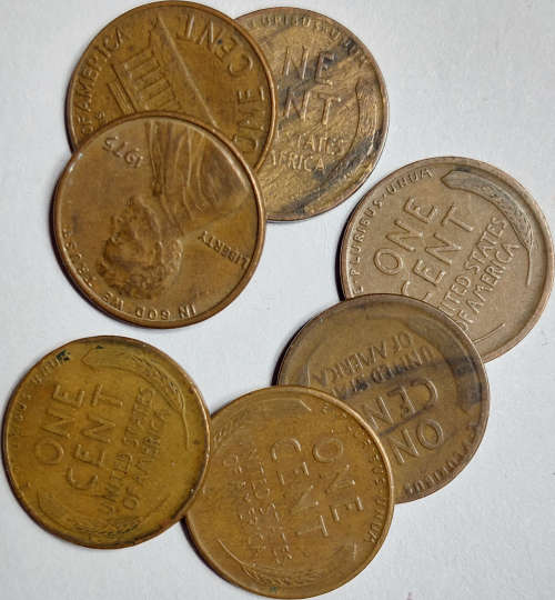 7 x (1909-1958) US One Cent (Cu 0.950)