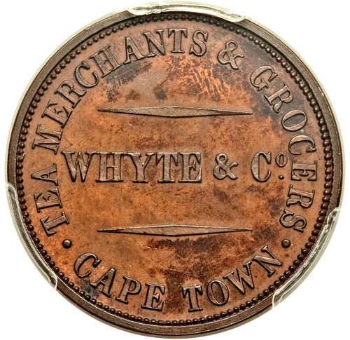 Cape of Good Hope. Whyte & Co. bronze 1/2 Penny Token 1861 MS63 Brown PCGS, POP: 1 | Finest Known |