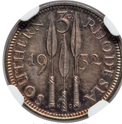 Southern Rhodesia: George V  Certified Proof coin THREE PENCE 1932 PR64 NGC rere coin