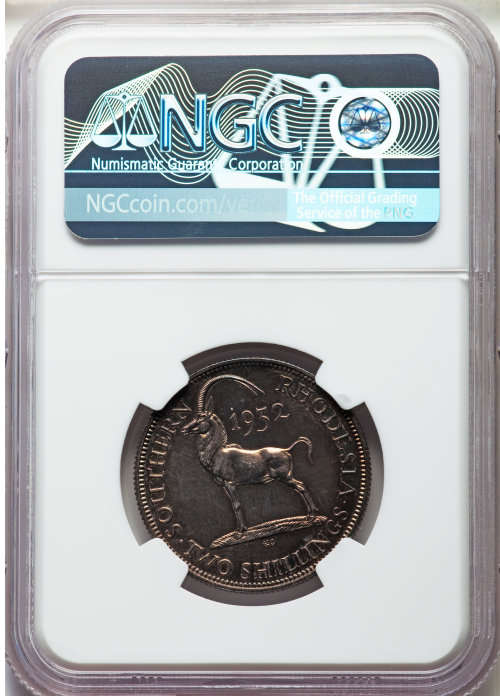 Southern Rhodesia: George V  Certified Proof coin TWO SHILLING 1932 PR62 NGC rere coin