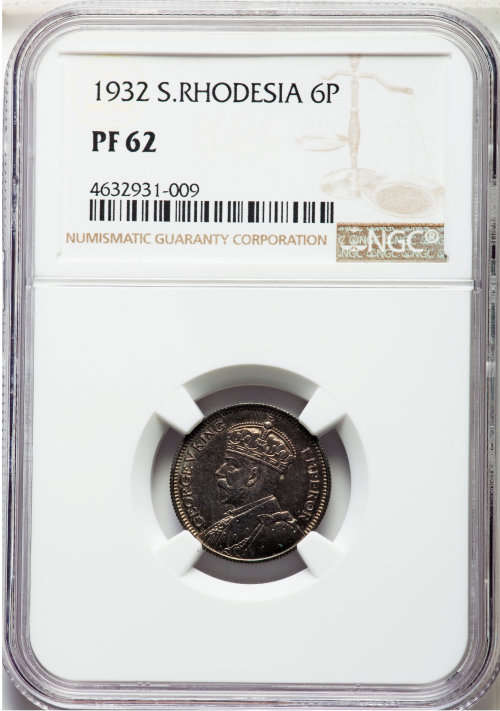 Southern Rhodesia: George V  Certified Proof coin SIX PENCE 1932 PR62 NGC rere coin