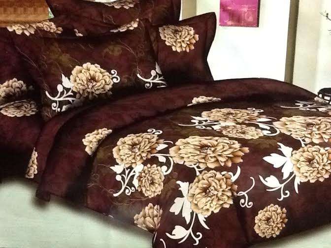 6 Piece -BROWN 3D EFFECT Cotton Feel - Bed Linen - Queen Size- Duvet Cover Set