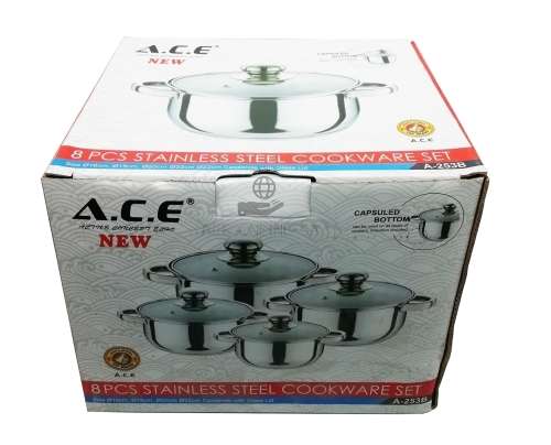 ACE 8 PIECE STAINLESS STEEL COOKWARE