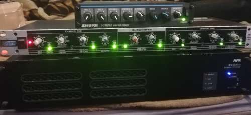 DJ EQUIPMENT, HPA SY-A360 POWER AMP, SHURE SCM 262 STEREO MIXER & HYBRID CX-223 2-WAY CROSSOVER