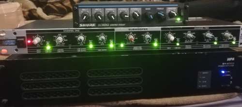 DJ EQUIPMENT, HPA SY-A360 POWER AMP, SHURE SCM 262 STEREO MIXER & HYBRID CX-223 2-WAY CROSSOVER