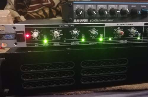 DJ EQUIPMENT, HPA SY-A360 POWER AMP, SHURE SCM 262 STEREO MIXER & HYBRID CX-223 2-WAY CROSSOVER