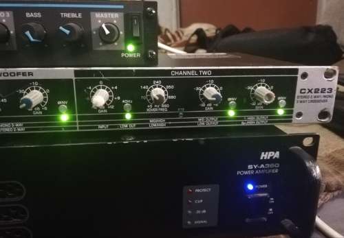 DJ EQUIPMENT, HPA SY-A360 POWER AMP, SHURE SCM 262 STEREO MIXER & HYBRID CX-223 2-WAY CROSSOVER