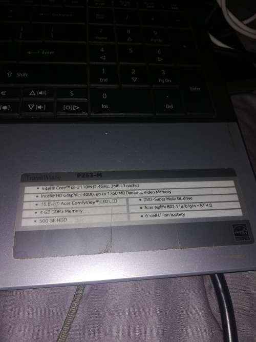 Acer Travel Mate i3, 3rd Gen, 500gb, 4gb, 2.4Ghz, HD Graphics 4000. Damaged left hinge. Easy fix