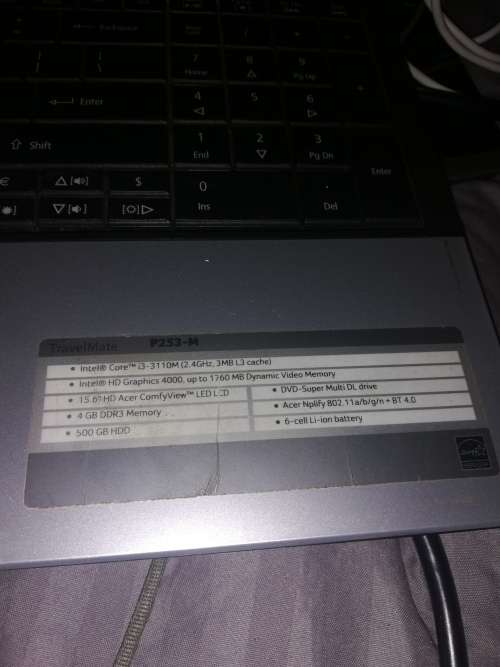 Acer Travel Mate i3, 3rd Gen, 500gb, 4gb, 2.4Ghz, HD Graphics 4000. Damaged left hinge. Easy fix