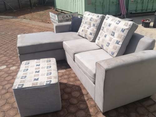 Fusion 3 Seater Slate Grey Chaise Lounge Suite With Ottoman. Bought from House and Home for R14000
