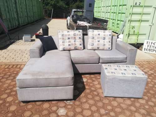 Fusion 3 Seater Slate Grey Chaise Lounge Suite With Ottoman. Bought from House and Home for R14000