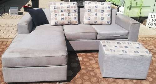 Fusion 3 Seater Slate Grey Chaise Lounge Suite With Ottoman. Bought from House and Home for R14000