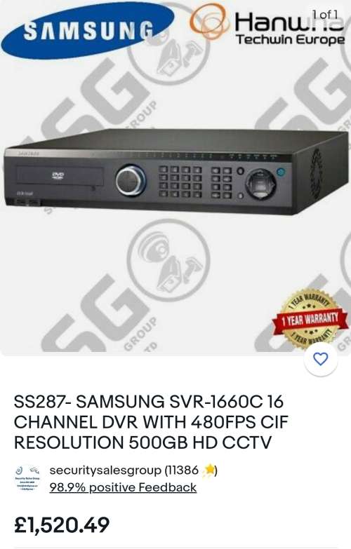 INDUSTRIAL SAMSUNG SVR-1660 DVR, 16 CHANNEL,  UP TO 16TB CARRYING CAPACITY
