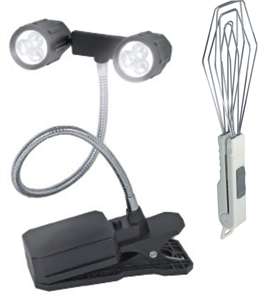 Braai clip-on LED lights with two adjustable heads and braai tongs