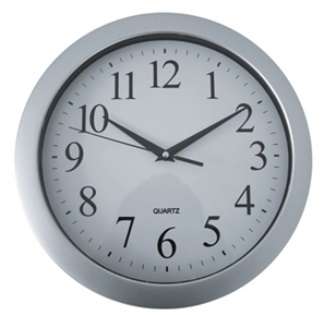 Silver and white wall clock