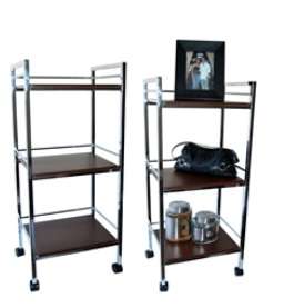 Wood and chrome 3 tier trolley on wheels