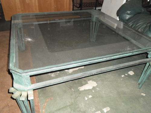 Wrought iron and glass coffee table