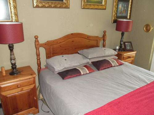 Solid Oregon headboard and pedastals