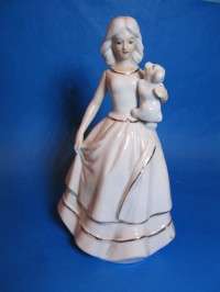 CERAMIC LADY WITH A DOG FIGURINE