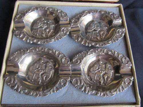 BOXED DUTCH NICKEL SILVER ASHTRAYS