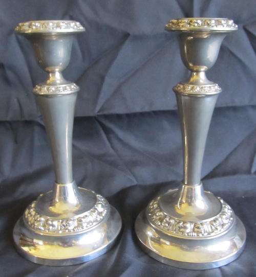 PAIR OF SILVER PLATED IANTHE CANDLESTICKS