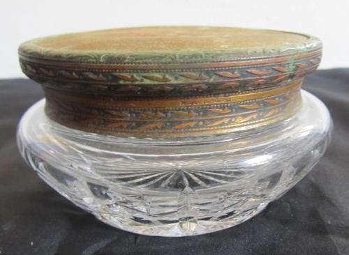 CRYSTAL AND BRASS POWDER BOWL