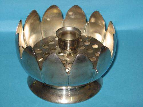 SILVER PLATED LOTUS CANDLESTICK HOLDER
