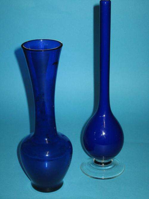 TWO BLUE GLASS VASES