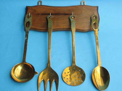 SET of BRASS UTENSILS on RACK