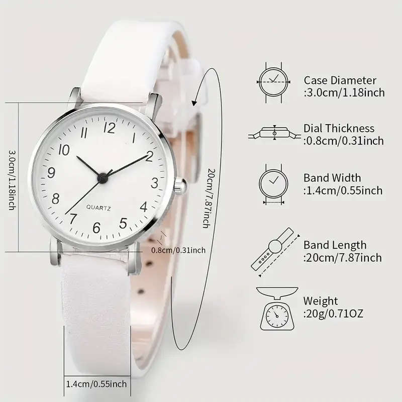 2pcs/set Casual Fashion Quartz Watch Analog PU Leather Wrist Watch & Bracelet