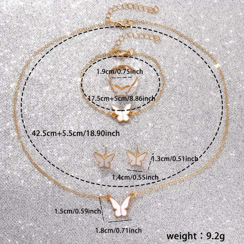 6pcs Simple Quartz Watch For Women White Pu Leather Wrist Watch With Butterfly Jewelry Set