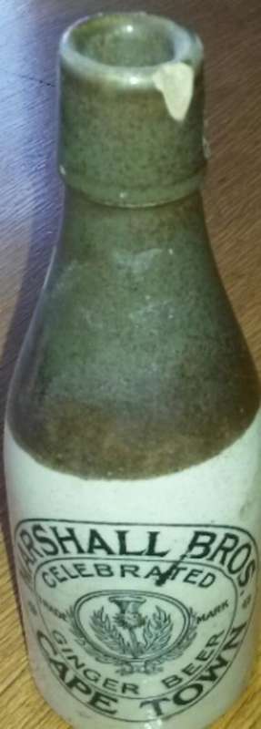 VERY RARE MARSHALL BROS- CAPE TOWN GINGER BEER BOTTLE CERAMIC