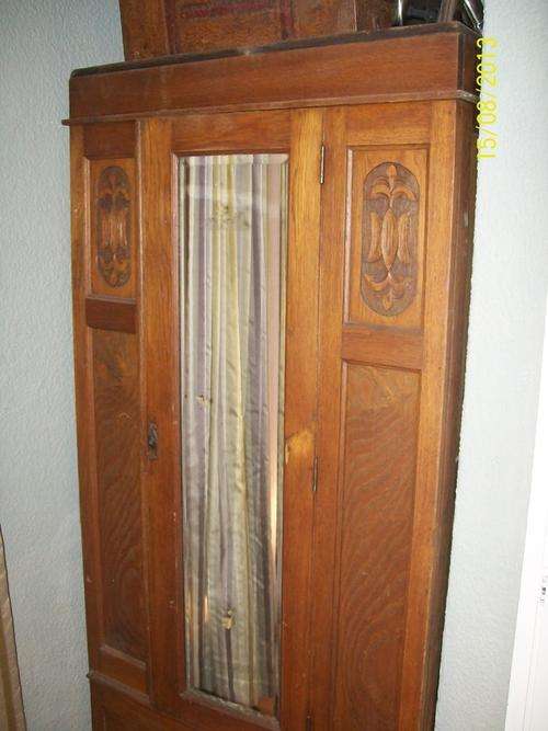 Tall Solid Wood Antique Cupboard with Bevelled Mirror  - Crazy Wednesday!